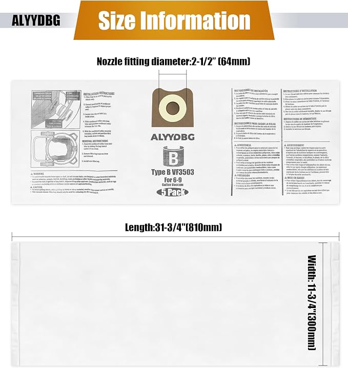 10 Pack Size B VF3503 for Rigid 6-9 Gallon Vacuum Bags from, alternate product view 4