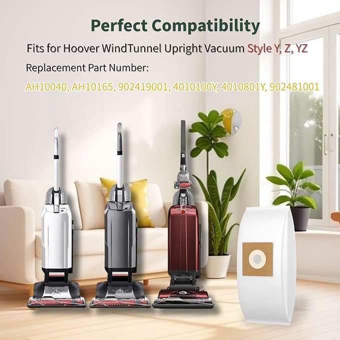10 Pack Type Y Vacuum Bags Replacement Compatible with WindTunnel Upright Style Y, Z, YZ Vacuum Cleaners, Replace Part