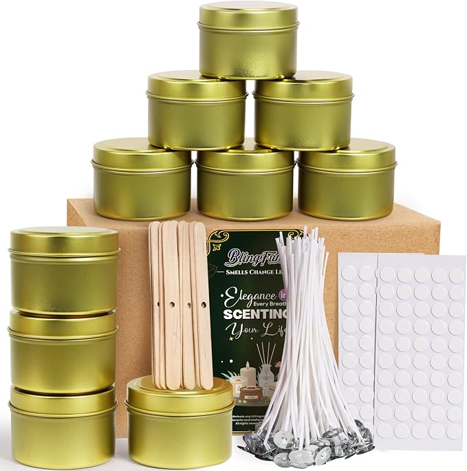 10 Packs 4 oz Candle Tins kit, Candle Making Tins, Candle Jars, 100pcs Candle Wicks, 100pcs Wick Stickers, Candle Containers