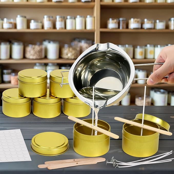 10 Packs 4 oz Candle Tins kit, Candle Making Tins, Candle Jars, 100pcs Candle Wicks, 100pcs Wick Stickers, Candle Containers