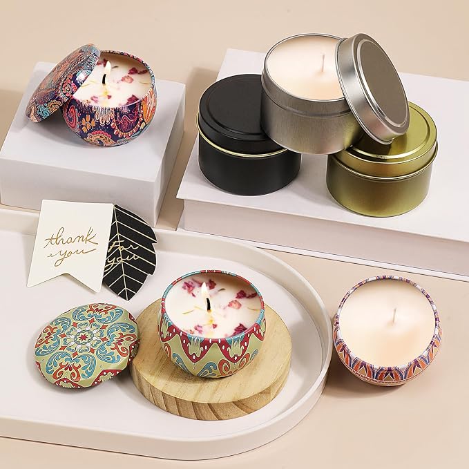 10 Packs 4 oz Candle Tins kit, Candle Making Tins, Candle Jars, 100pcs Candle Wicks, 100pcs Wick Stickers, Candle Containers