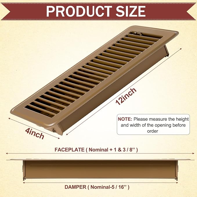 10 Pcs 4" x 12" Floor Register Vent Covers Heavy Duty Steel Walkable Floor Vents with Adjustable Airflow Curved Safe Edges