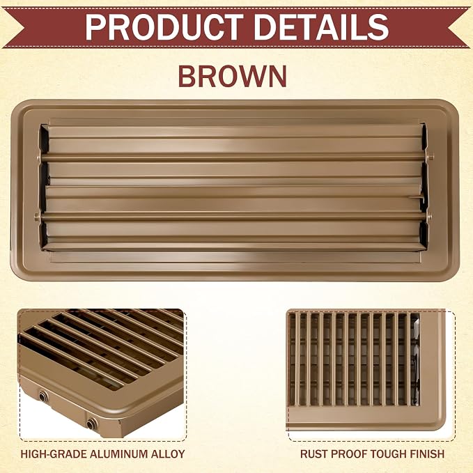 10 Pcs 4" x 12" Floor Register Vent Covers Heavy Duty Steel Walkable Floor Vents with Adjustable Airflow Curved Safe Edges