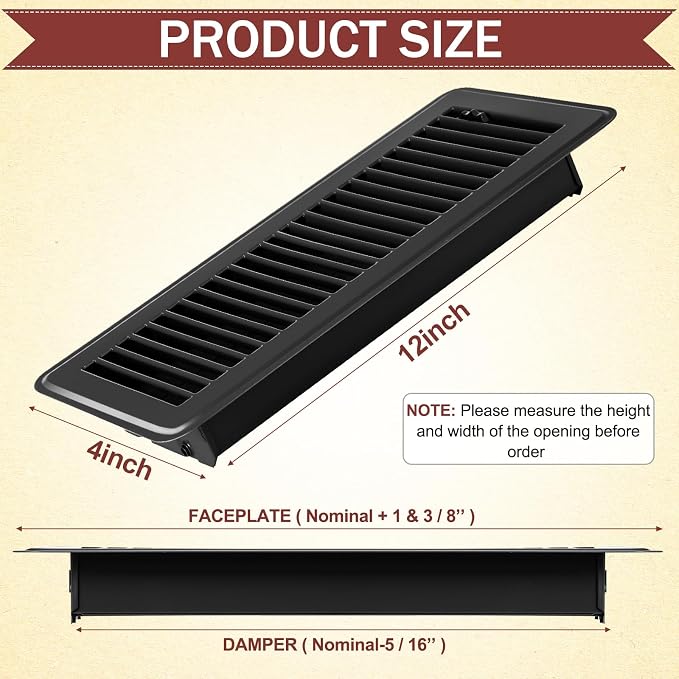 10 Pcs 4" x 12" Floor Register Vent Covers Heavy Duty Steel Walkable Floor Vents with Adjustable Airflow Curved Safe Edges