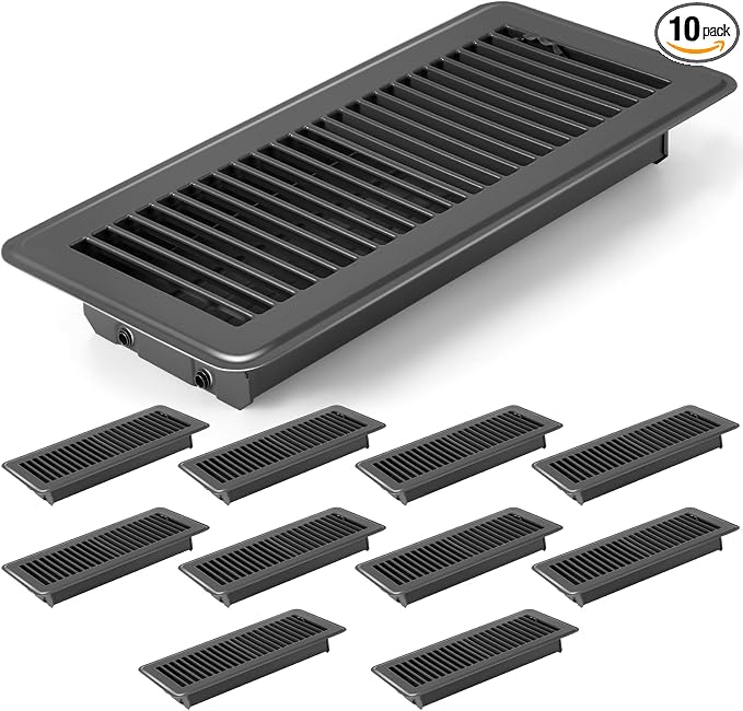 10 Pcs 4" x 12" Floor Register Vent Covers Heavy Duty Steel Walkable Floor Vents with Adjustable Airflow Curved Safe Edges