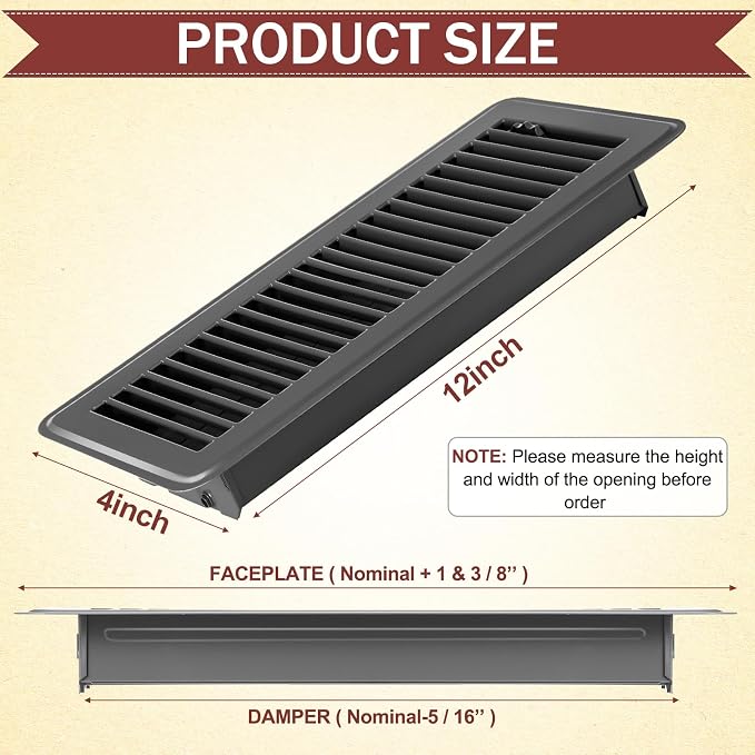 10 Pcs 4" x 12" Floor Register Vent Covers Heavy Duty Steel Walkable Floor Vents with Adjustable Airflow Curved Safe Edges