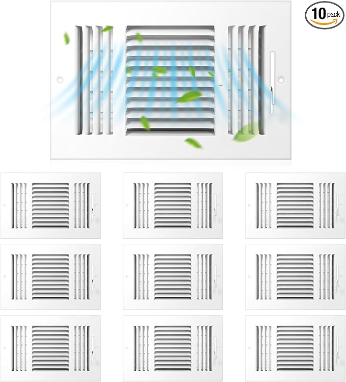 10 Pcs 6 x 10 Inch Air Ceiling Vent Covers 3 Way Sidewall Wall Ceiling Register Air Conditioner Vent Cover Solid Steel HVAC