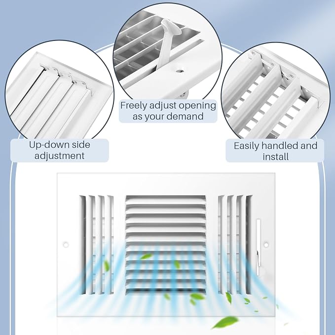 10 Pcs 6 x 10 Inch Air Ceiling Vent Covers 3 Way Sidewall Wall Ceiling Register Air Conditioner Vent Cover Solid Steel HVAC