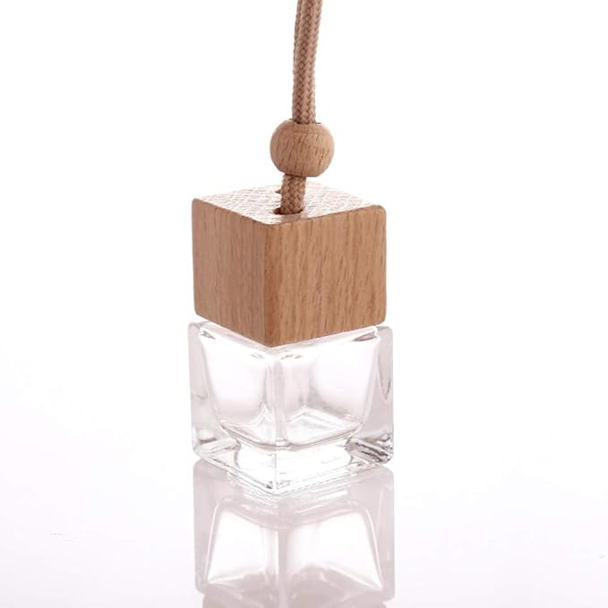 10 Pcs 8ml Car Air Freshener Ornament,Empty Clear Glass Essential Oil Diffuser Perfume Aromatherapy Pendant Vials with Wooden