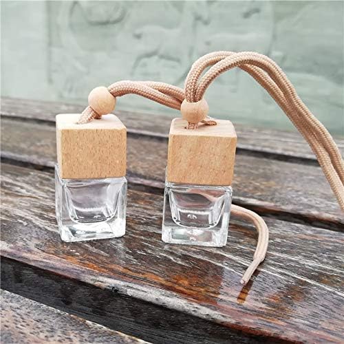 10 Pcs 8ml Car Air Freshener Ornament,Empty Clear Glass Essential Oil Diffuser Perfume Aromatherapy Pendant Vials with Wooden