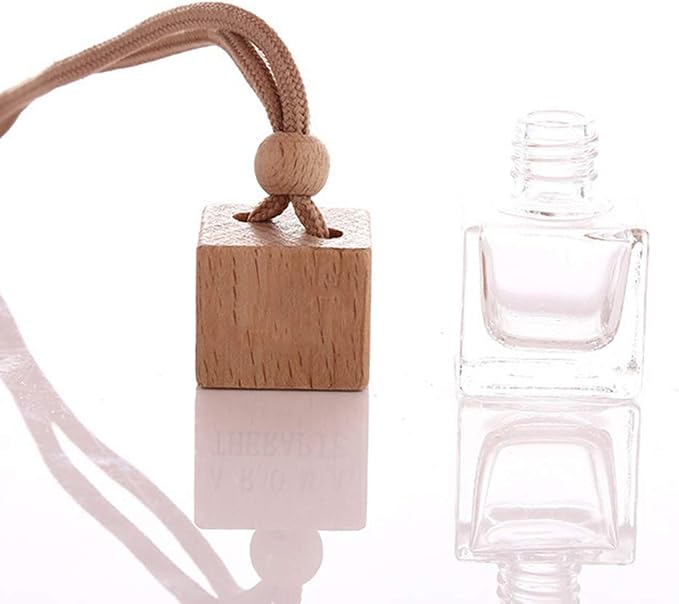 10 Pcs 8ml Car Air Freshener Ornament,Empty Clear Glass Essential Oil Diffuser Perfume Aromatherapy Pendant Vials with Wooden