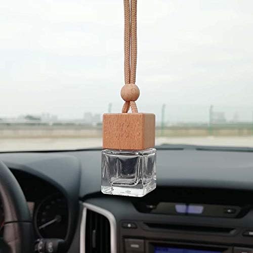 10 Pcs 8ml Car Air Freshener Ornament,Empty Clear Glass Essential Oil Diffuser Perfume Aromatherapy Pendant Vials with Wooden