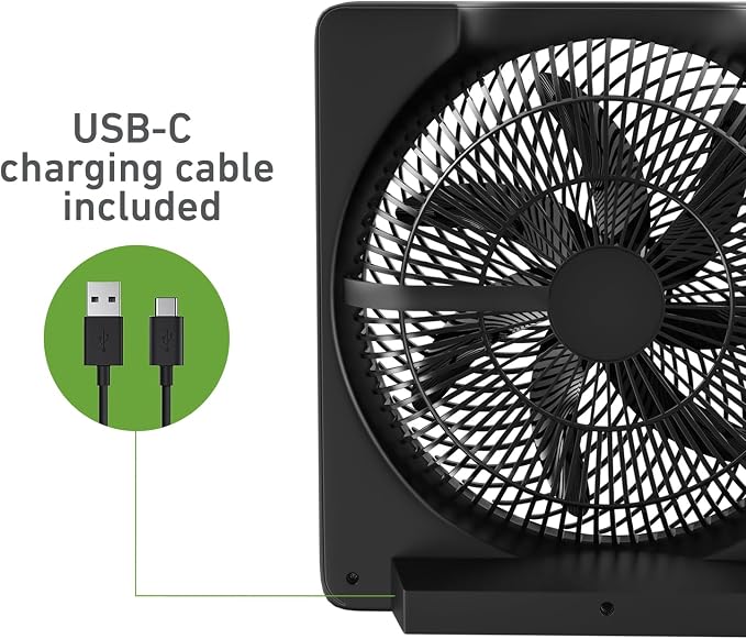 10" Personal Fan, Rechargeable Battery, 3 Speed Settings, Lightweight and Portable, USB Cable, Carrying Handle, Home and