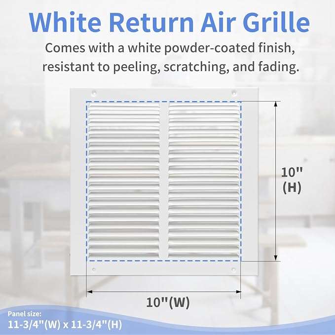 10"W x 10"H [Duct Opening Size] Steel Return Air Grille, Air Return Vent Cover for Ceiling and Sidewall - HVAC Air Vent