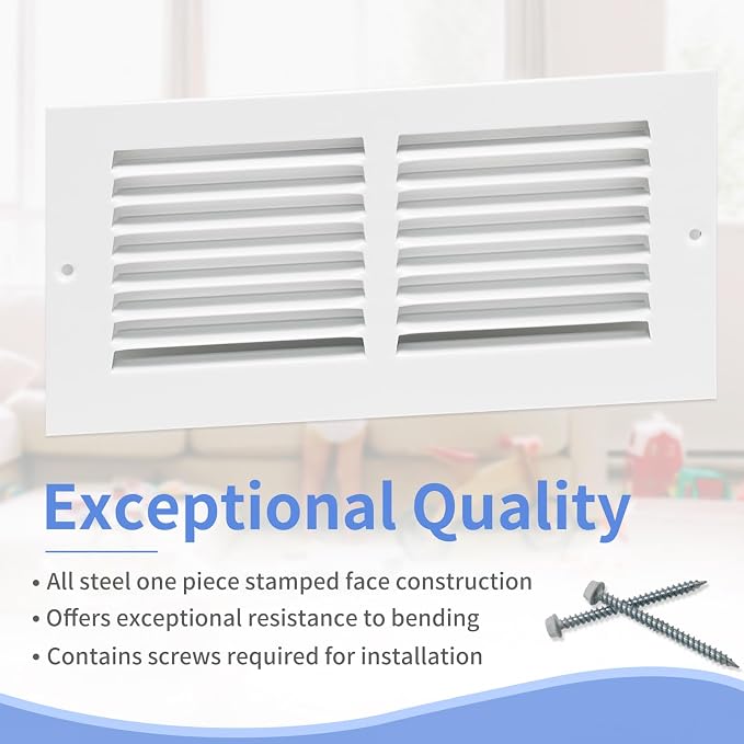 10"W x 4"H [Duct Opening Size] Steel Return Air Grille, Air Return Vent Cover for Ceiling and Sidewall - HVAC Air Vent Covers