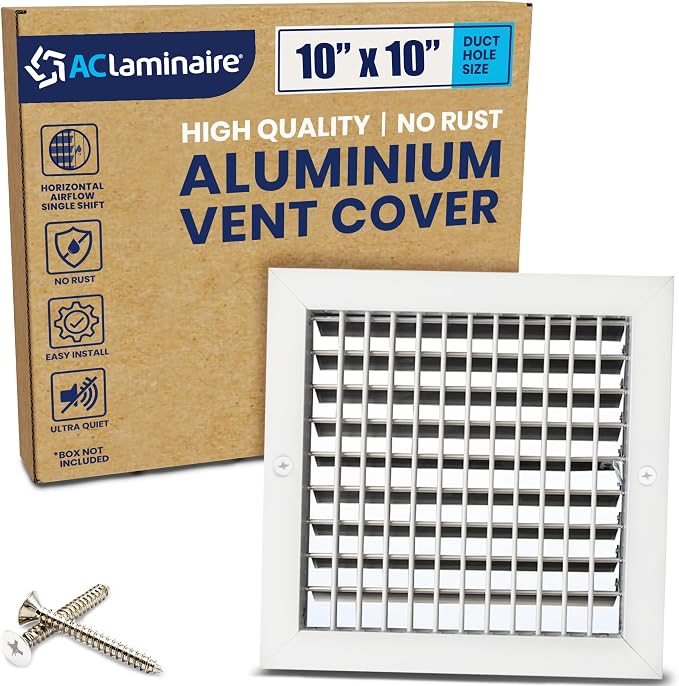 10" x 10" Duct Hole Aluminum Single Deflection Adjustable Air Supply Register, Decorative HVAC Vent Cover, Ceiling & Wall AC