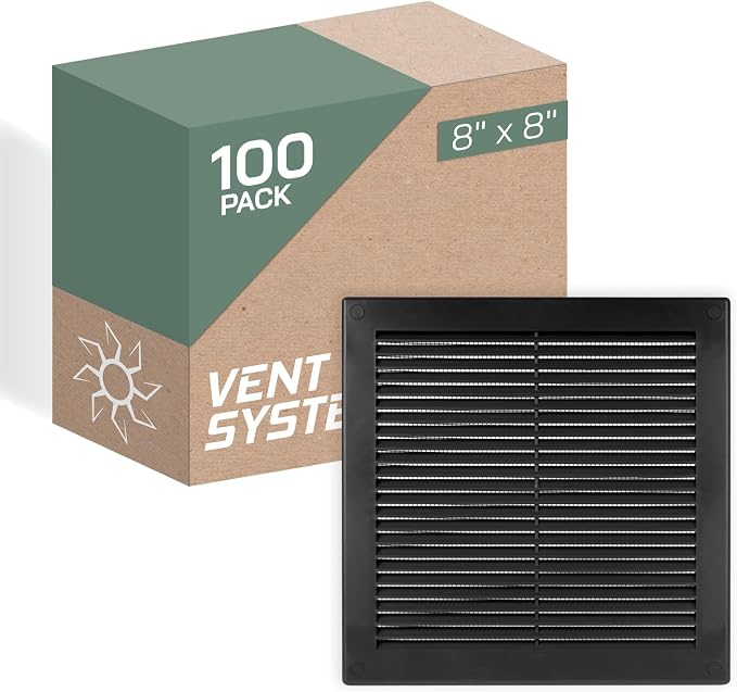 10'' x 10'' Inch Black Soffit Vent Cover - Pack of 100 - Flat Square Air Vent Louver - Grille Cover, product image