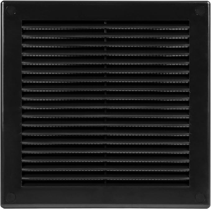 10" x 10" (Outer Size) Square Air Vent Cover – Black Plastic Vent Deflector - Screen Mesh, Surface Mount Wall