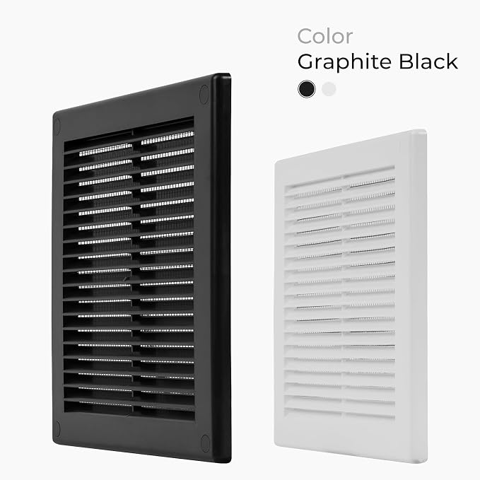 10" x 10" (Outer Size) Square Air Vent Cover – Black Plastic Vent Deflector - Screen Mesh, Surface Mount Wall, alternate view