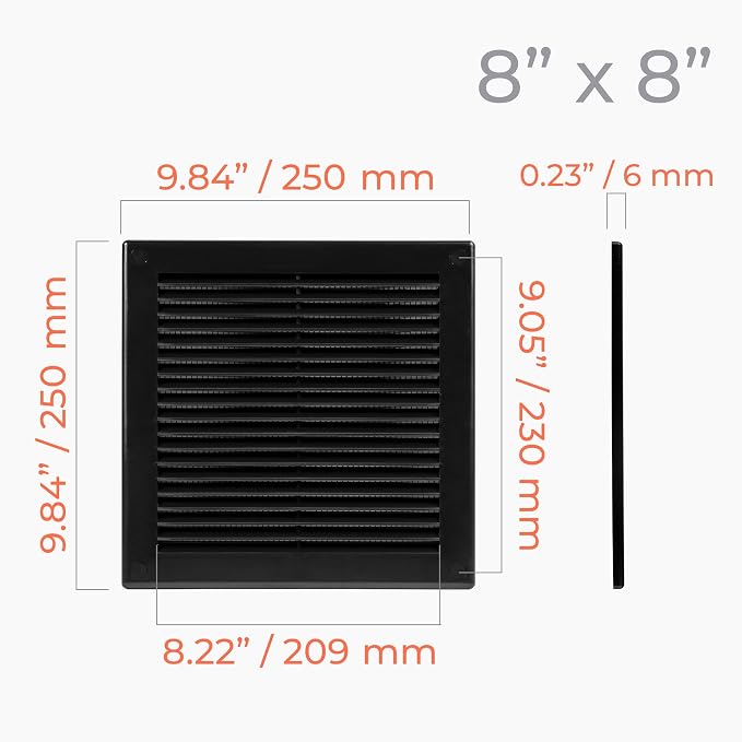 10" x 10" (Outer Size) Square Air Vent Cover – Black Plastic Vent Deflector - Screen Mesh, Surface Mount Wall, alternate view
