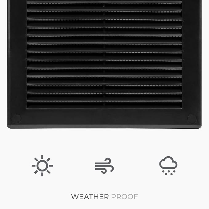 10" x 10" (Outer Size) Square Air Vent Cover – Black Plastic Vent Deflector - Screen Mesh, Surface Mount Wall, alternate view