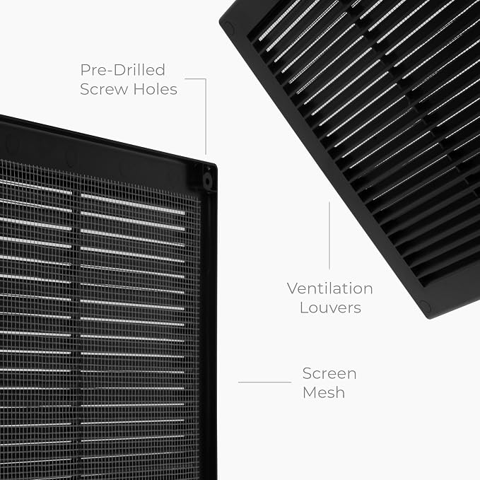 10" x 10" (Outer Size) Square Air Vent Cover – Black Plastic Vent Deflector - Screen Mesh, Surface Mount Wall, alternate view