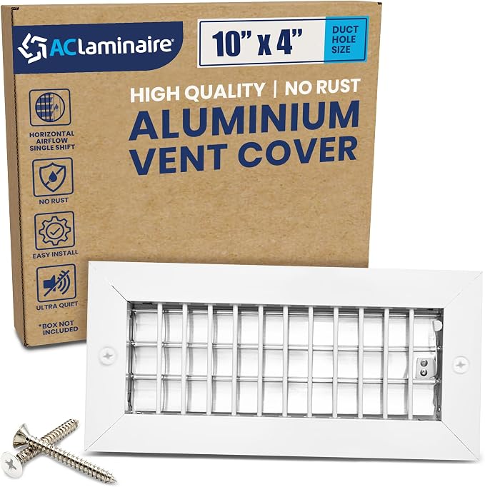 10" x 4" (Duct Opening) Register Vent Cover – Adjustable Single Deflection Aluminum HVAC Grille for Heater
