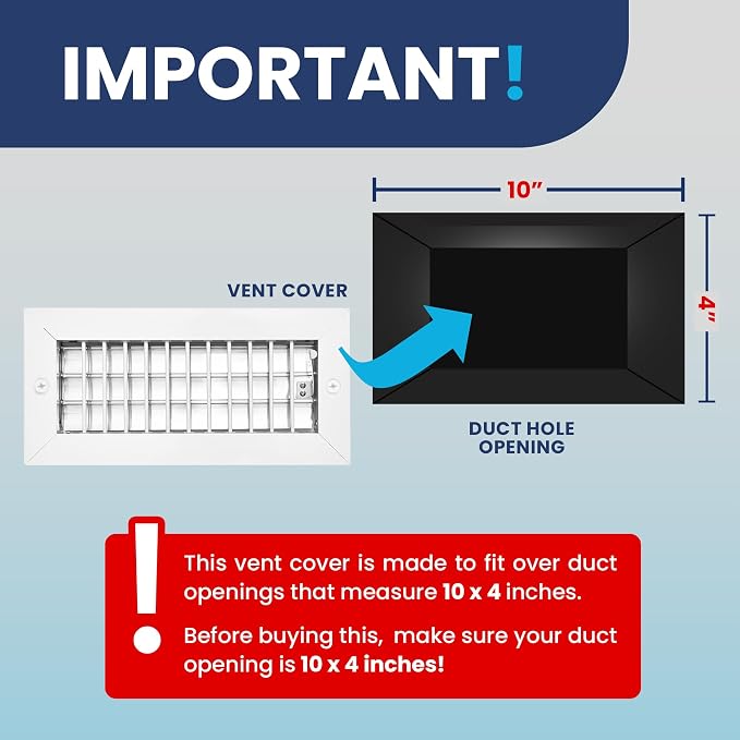10" x 4" (Duct Opening) Register Vent Cover – Adjustable Single Deflection Aluminum HVAC Grille for Heater, alternate view 4