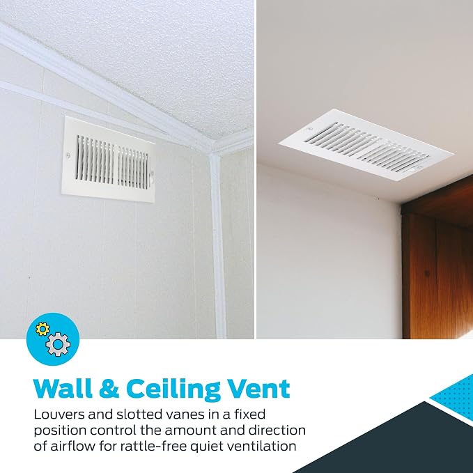 10 x 4 Inch (Duct Opening) Air Vent Cover for Wall or Ceiling, Two-Way Ventilation Register, Solid Steel HVAC, alternate view