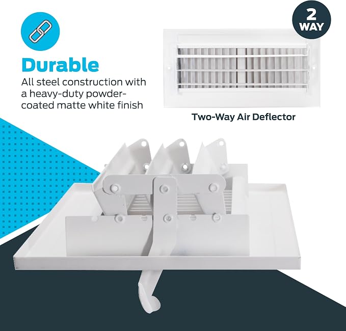 10 x 4 Inch (Duct Opening) Air Vent Cover for Wall or Ceiling, Two-Way Ventilation Register, Solid Steel HVAC, alternate view