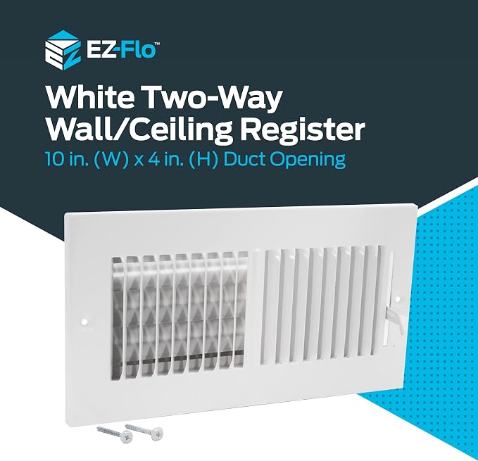 10 x 4 Inch (Duct Opening) Air Vent Cover for Wall or Ceiling, Two-Way Ventilation Register, Solid Steel HVAC, alternate view