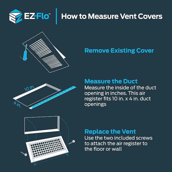 10 x 4 Inch (Duct Opening) Air Vent Cover for Wall or Ceiling, Two-Way Ventilation Register, Solid Steel HVAC, alternate view