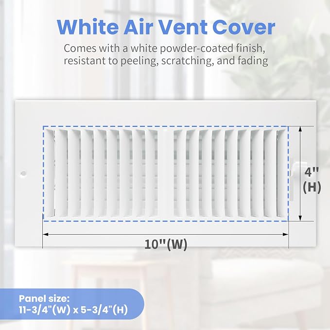 10 x 4 Inch [Duct Opening] Air Vent Covers for Wall or Ceiling - High Airflow 2 Way Steel Ventilation, alternate view 2