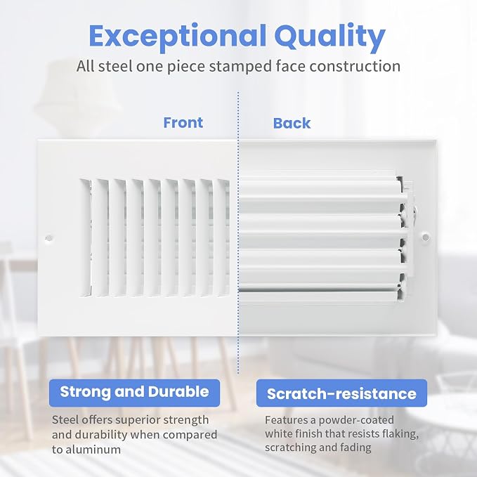10 x 4 Inch [Duct Opening] Air Vent Covers for Wall or Ceiling - High Airflow 2 Way Steel Ventilation, alternate view 3