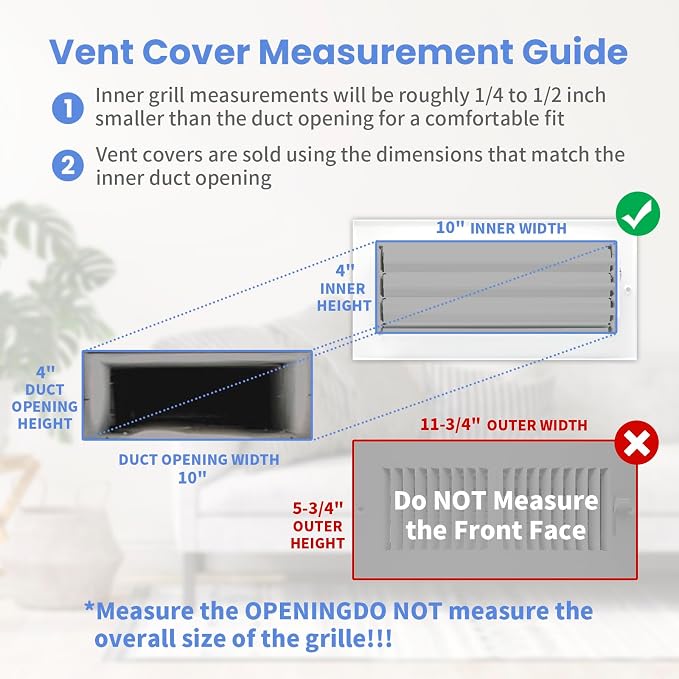 10 x 4 Inch [Duct Opening] Air Vent Covers for Wall or Ceiling - High Airflow 2 Way Steel Ventilation, alternate view 6