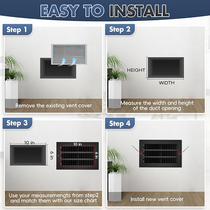 10 x 6 Inch (Duct Opening) 2-Way Vent Casing Black Sidewall and Ceiling Exhaust Covers, Rugged Solid Steel HVAC Covers, 2