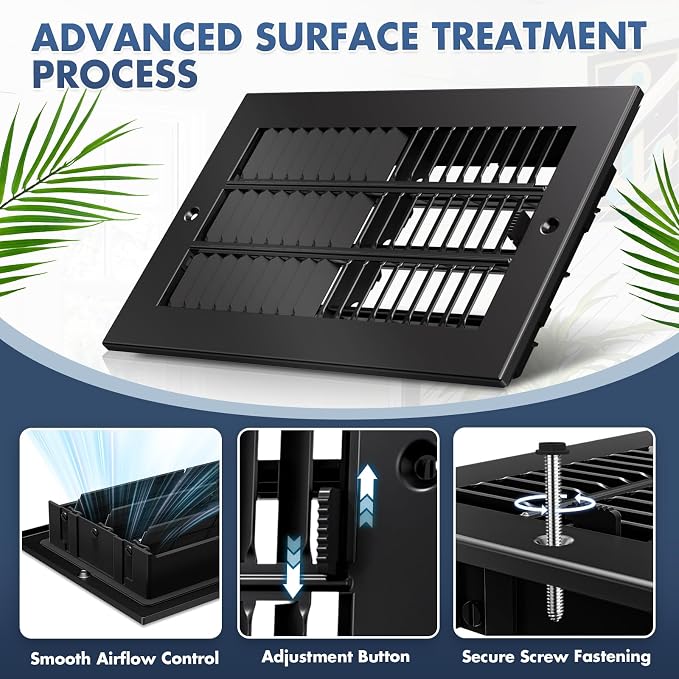 10 x 6 Inch (Duct Opening) 2-Way Vent Casing Black Sidewall and Ceiling Exhaust Covers, Rugged Solid Steel HVAC Covers, 2