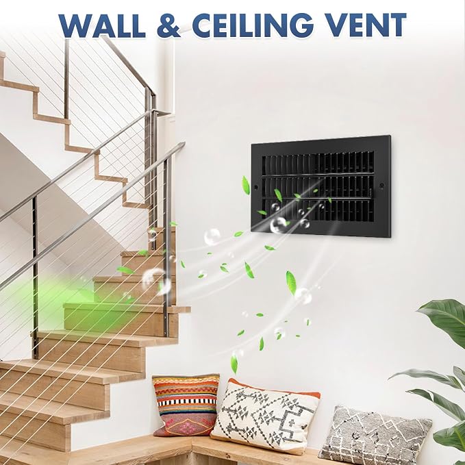 10 x 6 Inch (Duct Opening) 2-Way Vent Casing Black Sidewall and Ceiling Exhaust Covers, Rugged Solid Steel HVAC Covers, 2