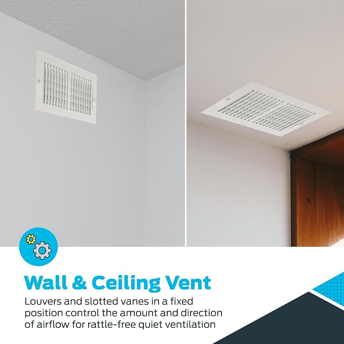 10 x 6 Inch (Duct Opening) Air Vent Cover for Wall or Ceiling, Two-Way Ventilation Register, Solid Steel HVAC, alternate view