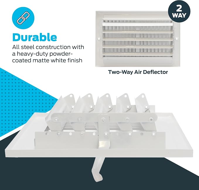 10 x 6 Inch (Duct Opening) Air Vent Cover for Wall or Ceiling, Two-Way Ventilation Register, Solid Steel HVAC, alternate view