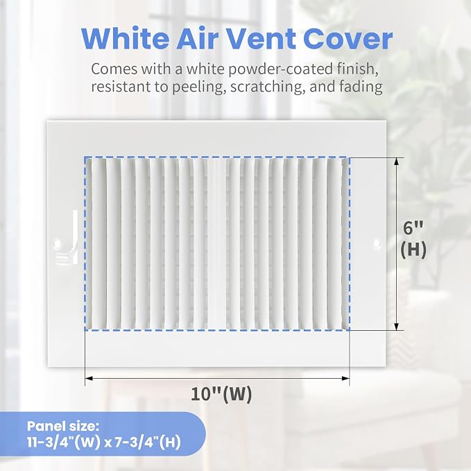 10 x 6 Inch [Duct Opening] Air Vent Covers for Wall or Ceiling - High Airflow 2 Way Steel Ventilation, alternate view 2