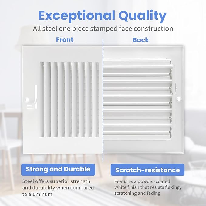 10 x 6 Inch [Duct Opening] Air Vent Covers for Wall or Ceiling - High Airflow 2 Way Steel Ventilation, alternate view 3