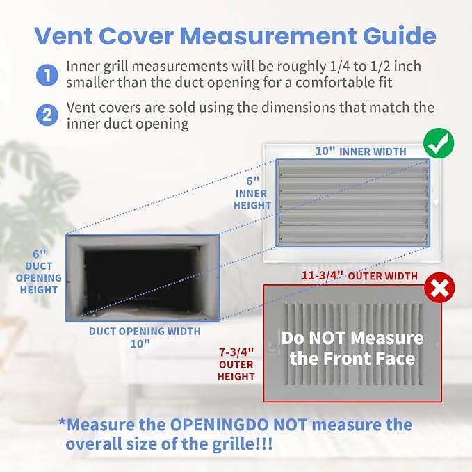 10 x 6 Inch [Duct Opening] Air Vent Covers for Wall or Ceiling - High Airflow 2 Way Steel Ventilation, alternate view 6
