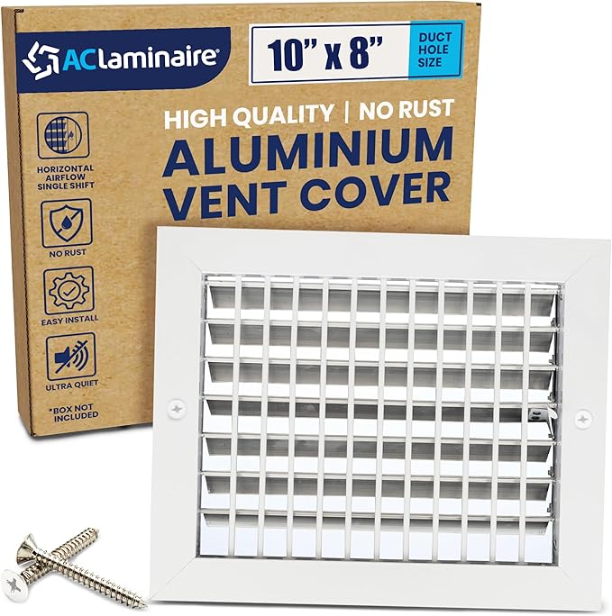 10" x 8" (Duct Opening) Register Vent Cover – Adjustable Single Deflection Aluminum HVAC Grille for Heater