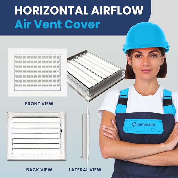 10" x 8" (Duct Opening) Register Vent Cover – Adjustable Single Deflection Aluminum HVAC Grille for Heater, alternate view 2
