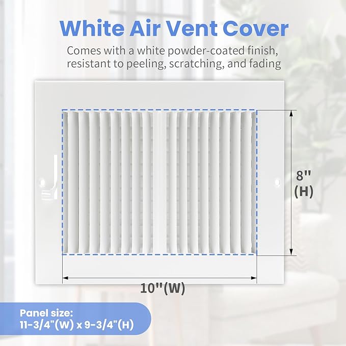 10 x 8 Inch [Duct Opening] Air Vent Covers for Wall or Ceiling - High Airflow 2 Way Steel Ventilation, alternate view 2