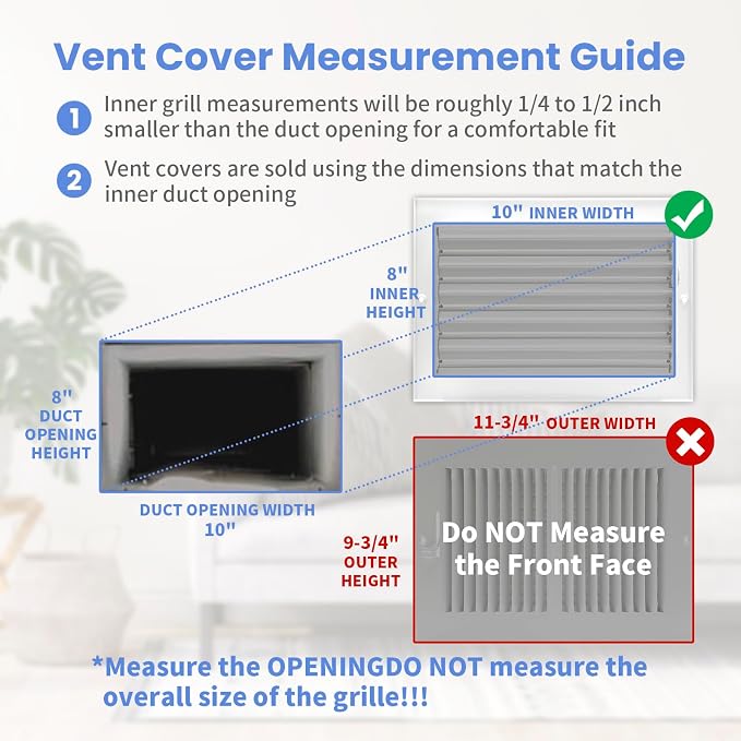 10 x 8 Inch [Duct Opening] Air Vent Covers for Wall or Ceiling - High Airflow 2 Way Steel Ventilation, alternate view 6