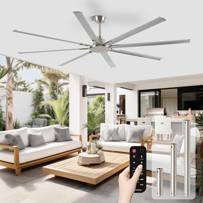 100 Inch Ceiling Fans with Remote No Light for Living Room Bedroom Kitchen Home Office Library Cafe Outdoor/Industrial Use, 8
