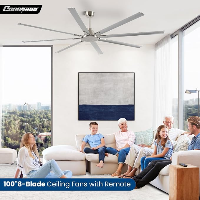 100 Inch Ceiling Fans with Remote No Light for Living Room Bedroom Kitchen Home Office Library Cafe Outdoor/Industrial Use, 8