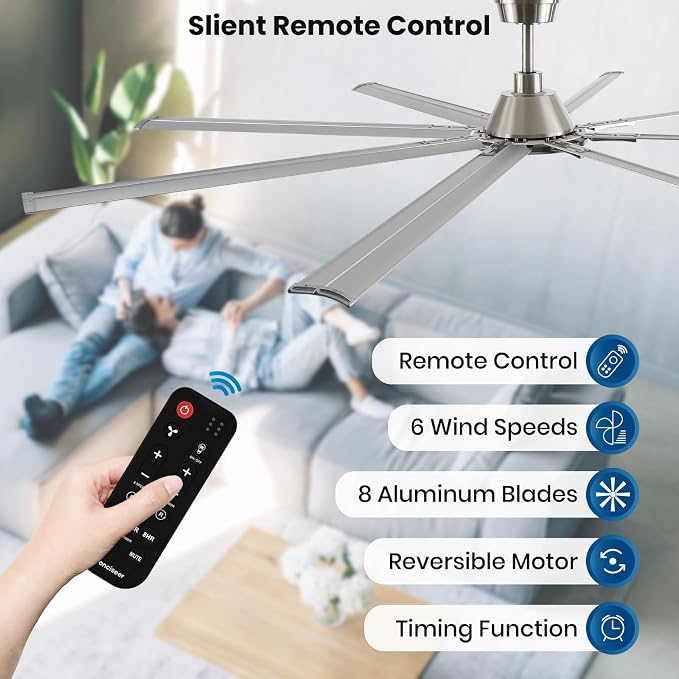 100 Inch Ceiling Fans with Remote No Light for Living Room Bedroom Kitchen Home Office Library Cafe Outdoor/Industrial Use, 8